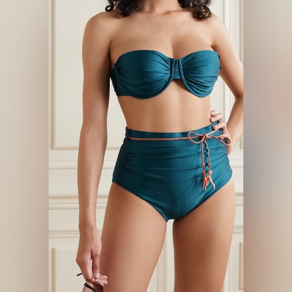 NWT Zimmerman Cassia Gathered Bikini Bottoms in Teal belted sz 4 / 6 - Picture 9 of 13